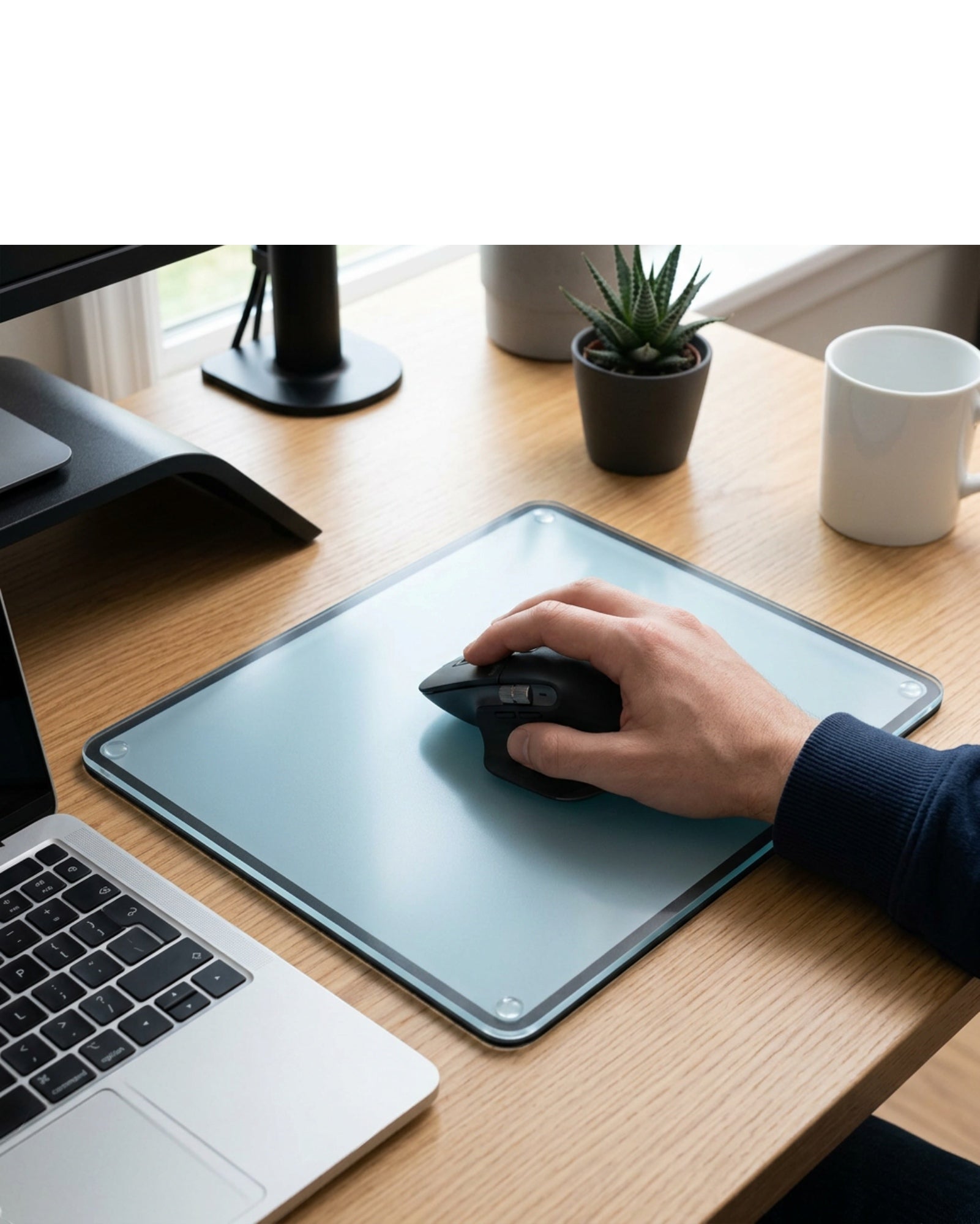 Yfbdr Micro-Etched Tempered Glass Mouse Pad 350 x 280 mm Frost Blue - Lifestyle view