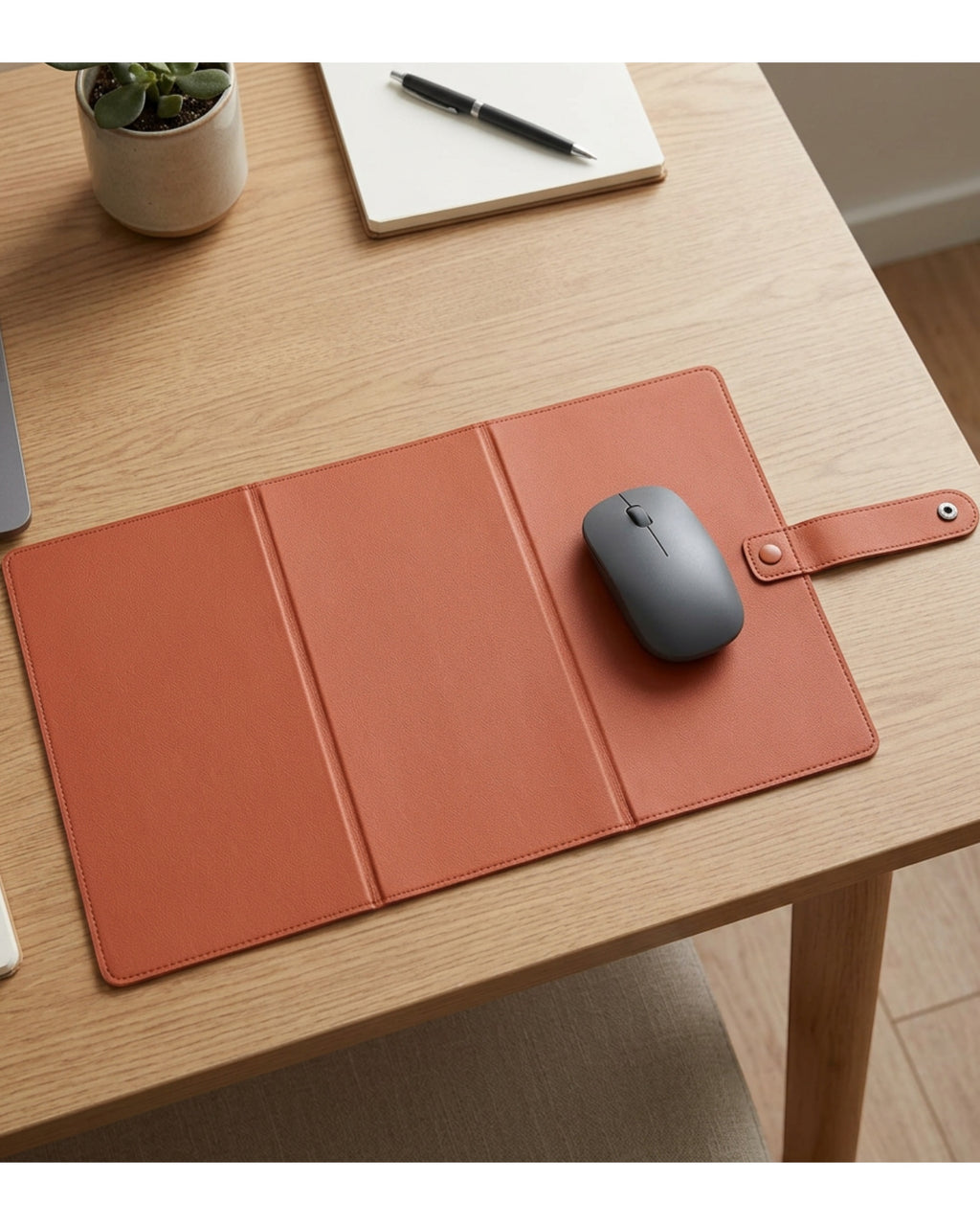 Yfbdr Three-Panel Folding Travel Mouse Pad with Snap Strap 330 x 240 mm Terracotta - Lifestyle view