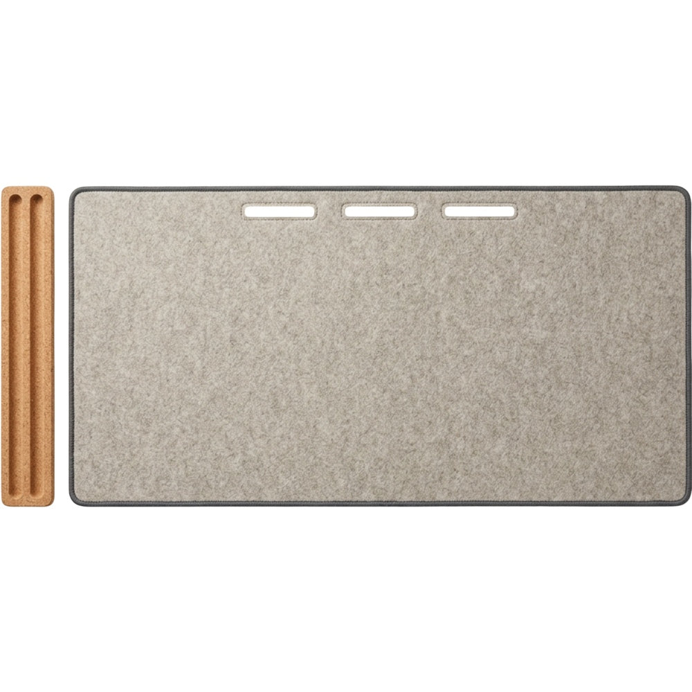 Yfbdr Wool-Blend Felt Desk Mat with Cable Slots and Cork Rail 800 x 360 mm Stone - Product view